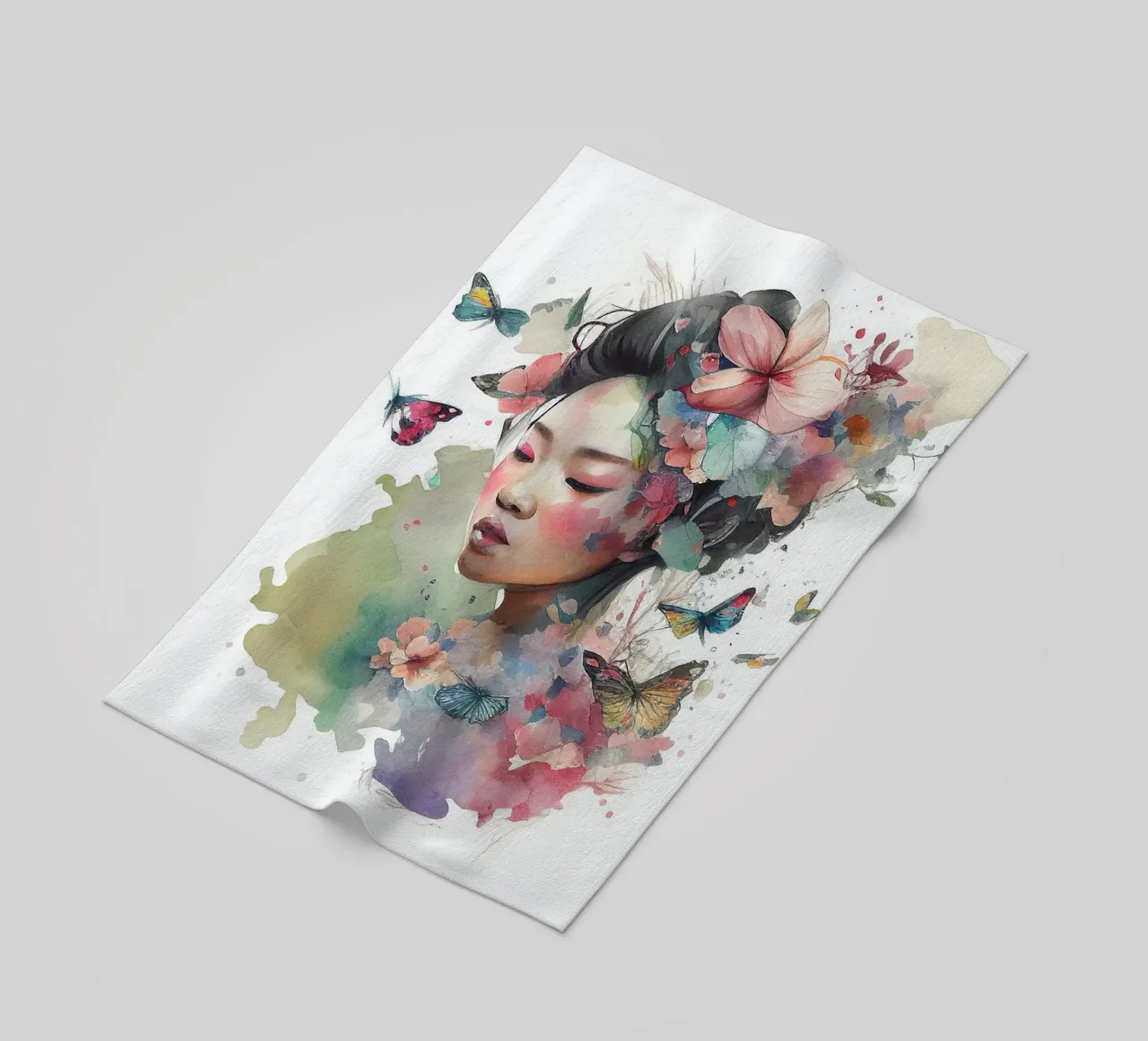 Acquerello floreale Donna asiatica telo mare da Chromatic Fusion Studio