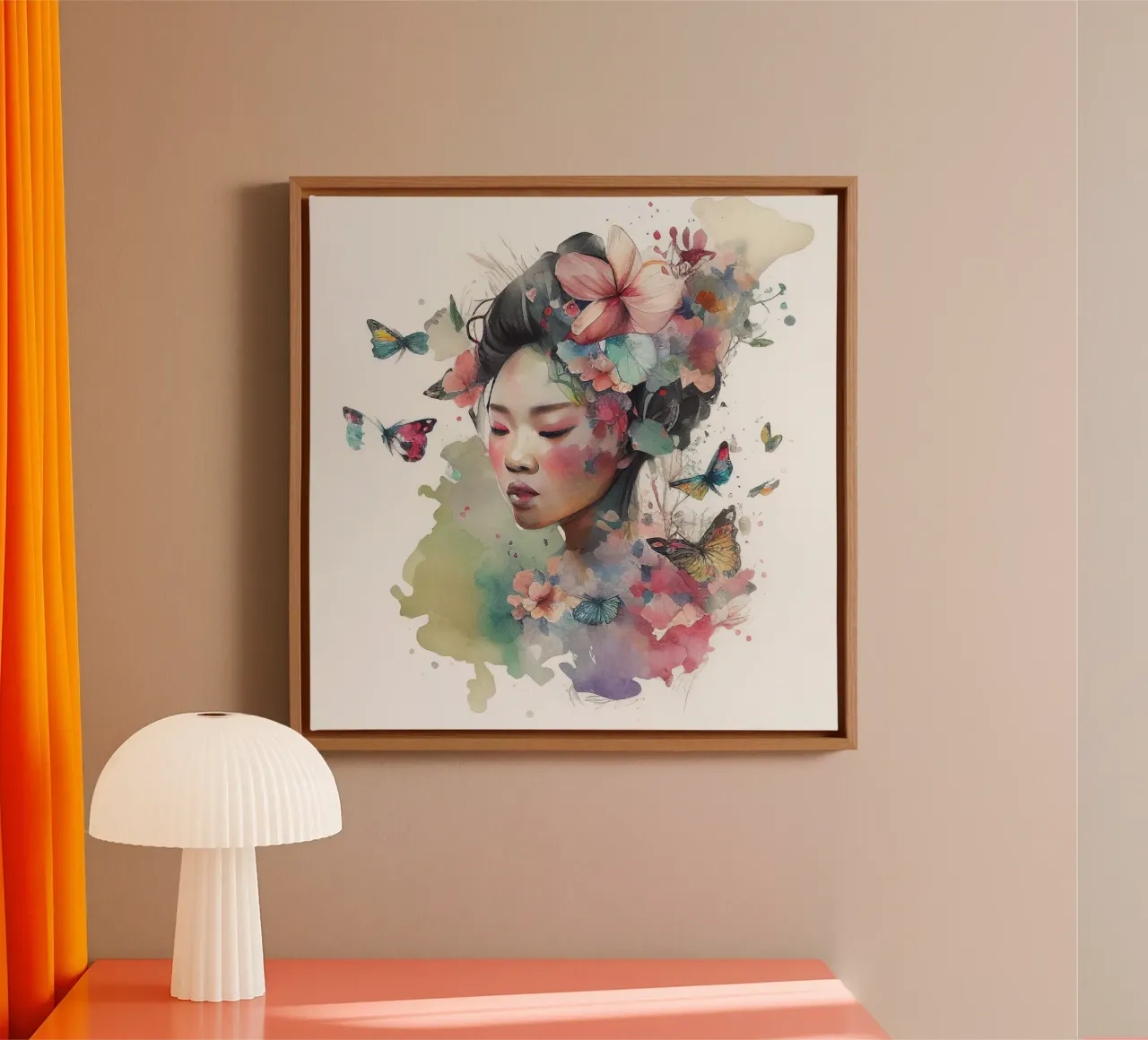Acquerello floreale Donna asiatica tela con Cornice a cassetta da Chromatic Fusion Studio