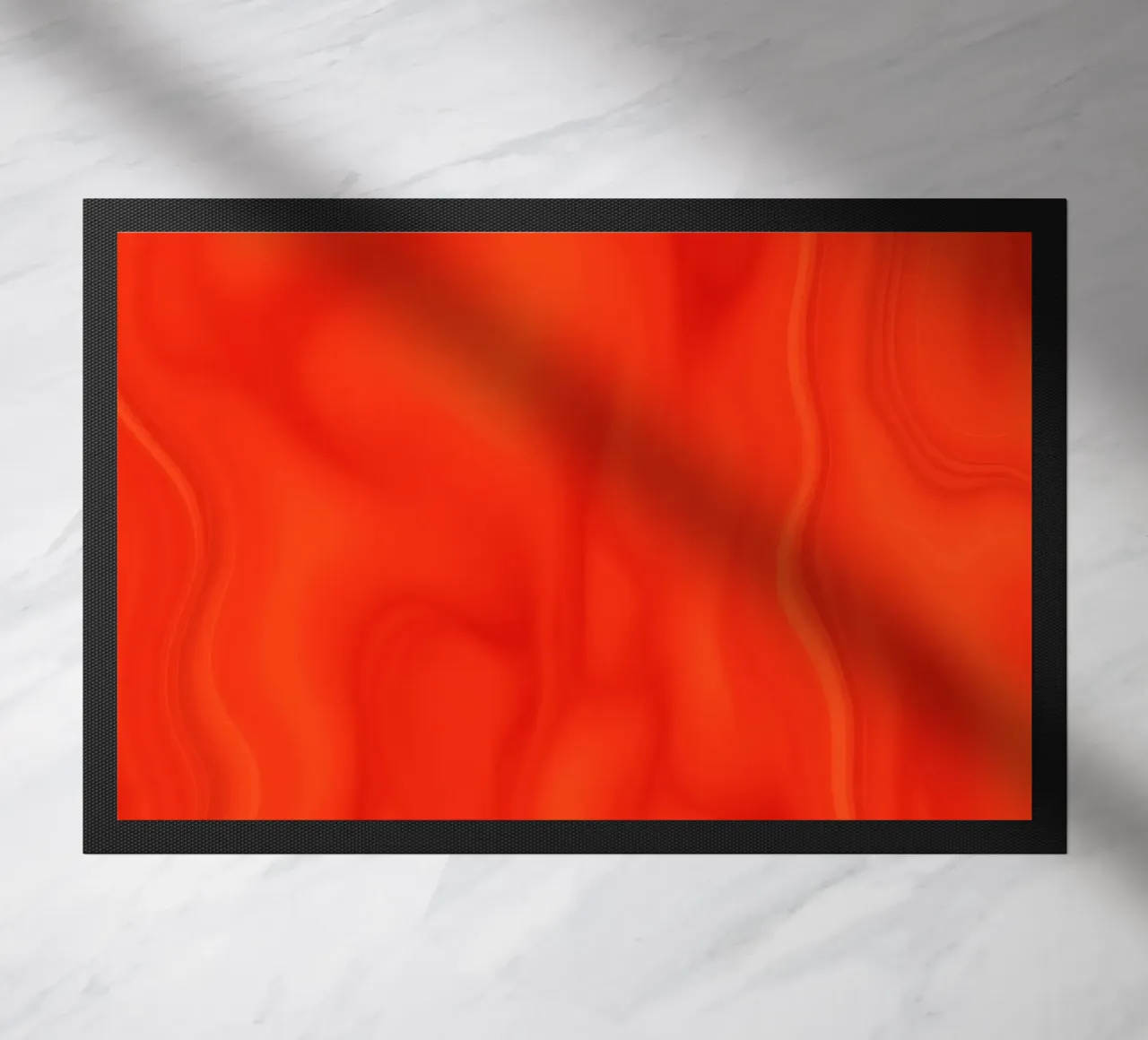 Vibrant orange abstract design with flowing patterns doormat by DesignDoodle