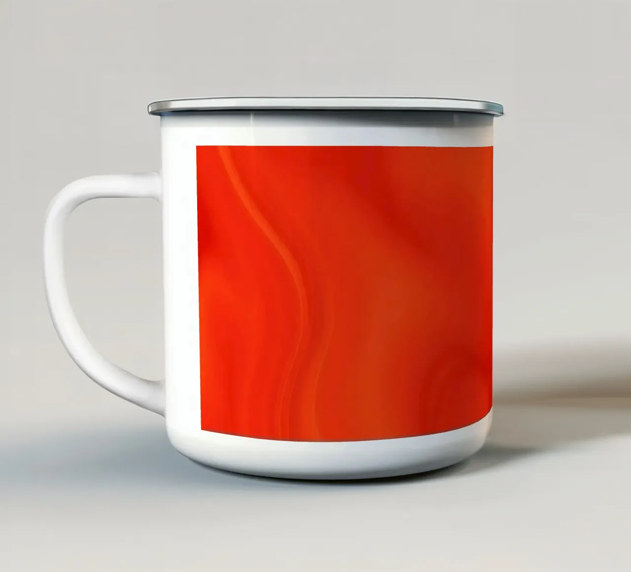 Vibrant orange abstract design with flowing patterns enamel mug by DesignDoodle