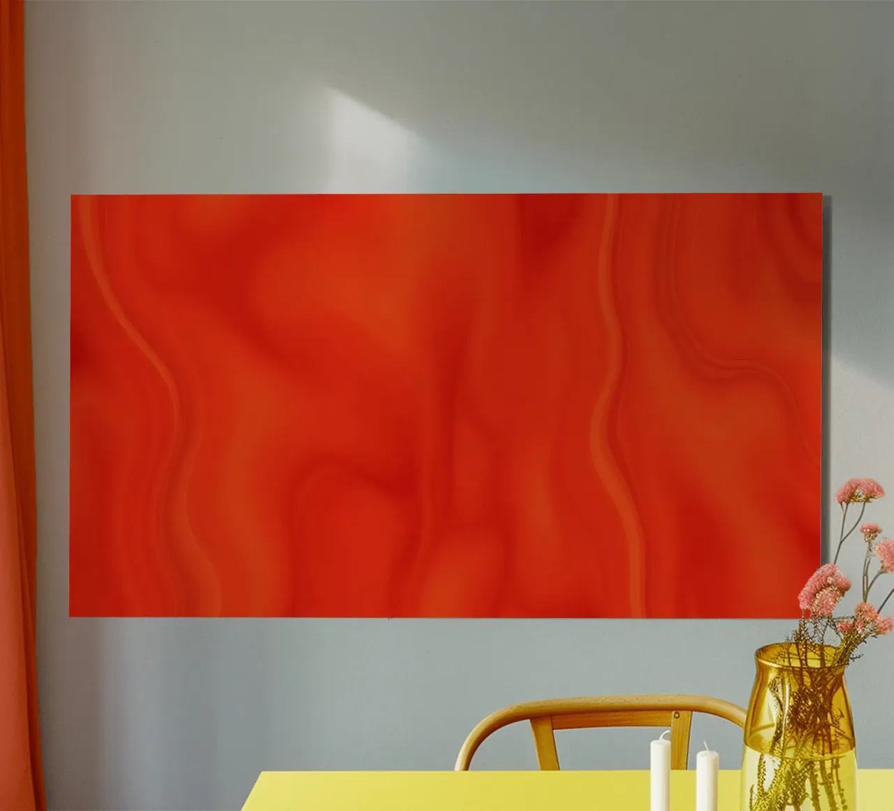 Vibrant orange abstract design with flowing patterns alu-dibond by DesignDoodle