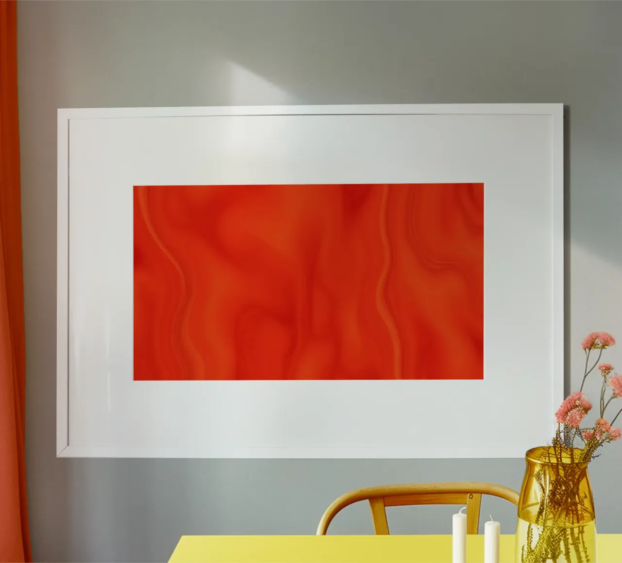 Leuchtend orangefarbenes abstraktes Design mit fließenden Mustern Poster mit Kunststoffrahmen von DesignDoodle