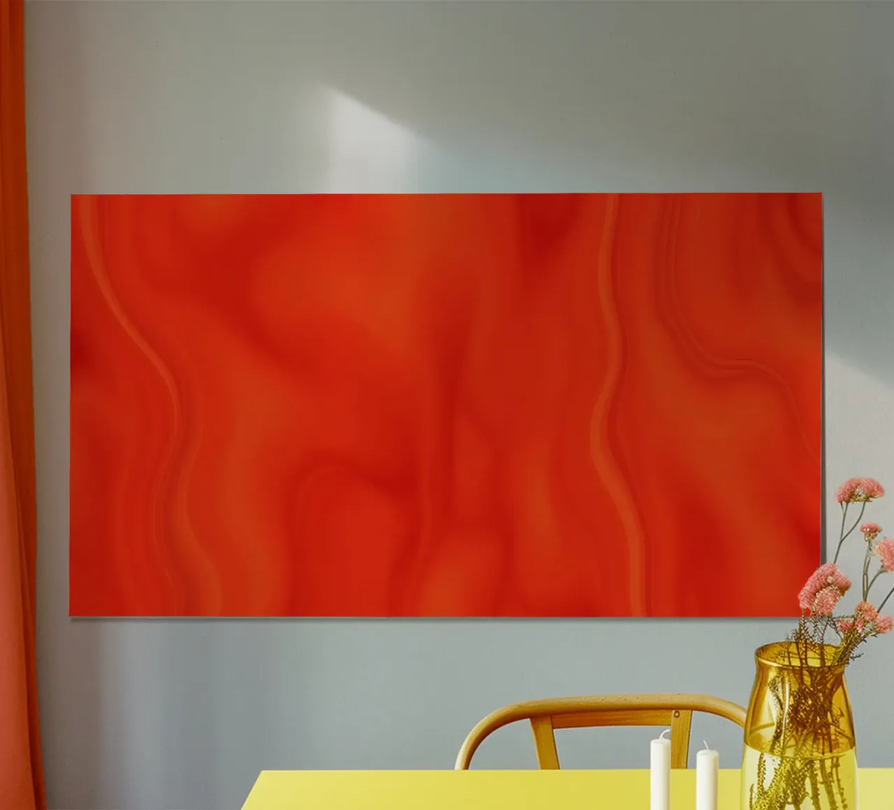 Leuchtend orangefarbenes abstraktes Design mit fließenden Mustern Poster mit Kunststoffrahmen von DesignDoodle