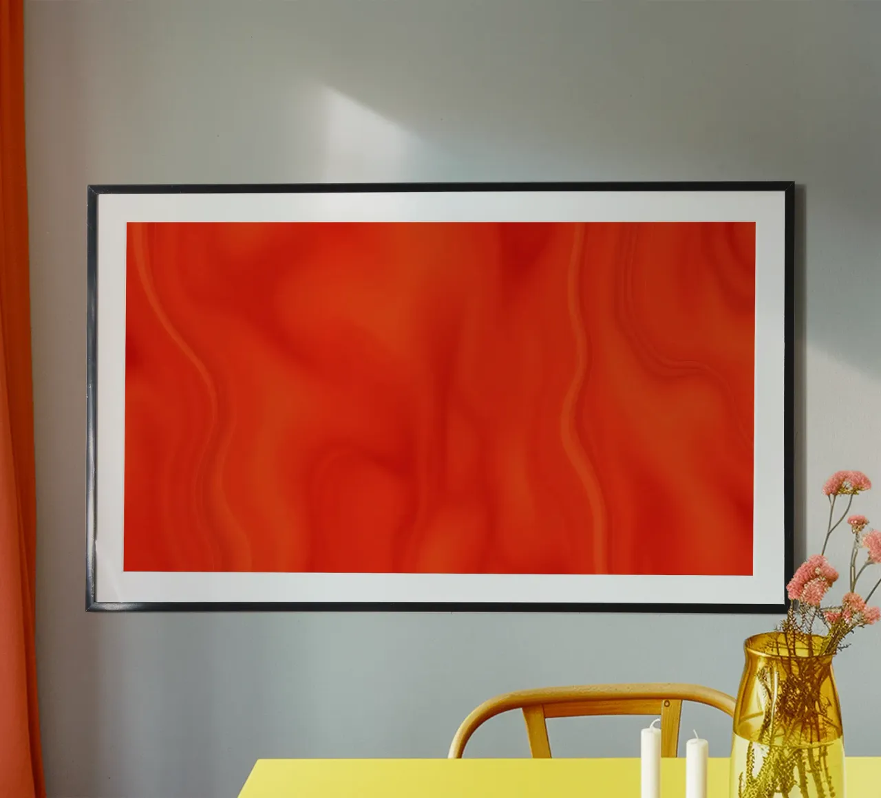 Leuchtend orangefarbenes abstraktes Design mit fließenden Mustern Poster mit Kunststoffrahmen von DesignDoodle