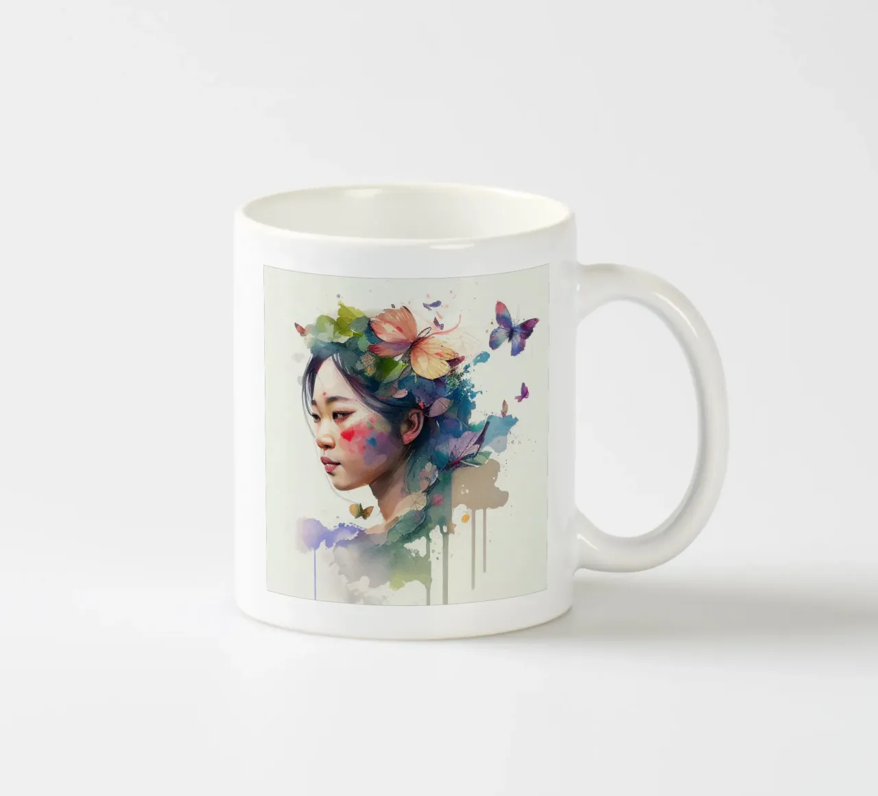 Acquerello floreale Donna asiatica tazza in ceramica da Chromatic Fusion Studio