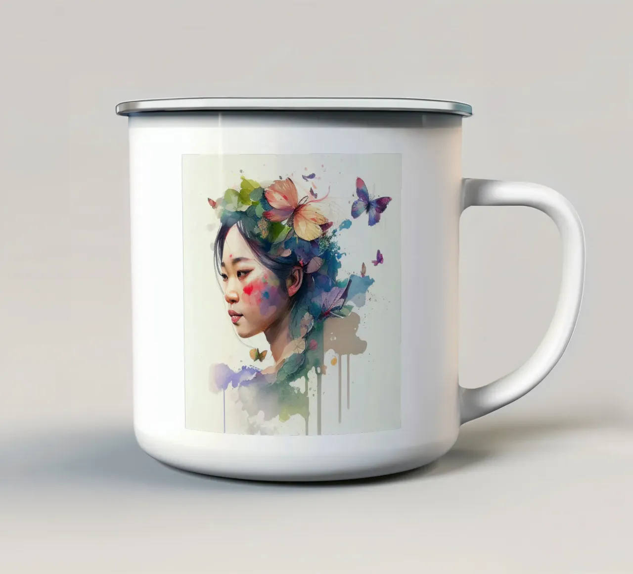 Acquerello floreale Donna asiatica tazza in smalto da Chromatic Fusion Studio