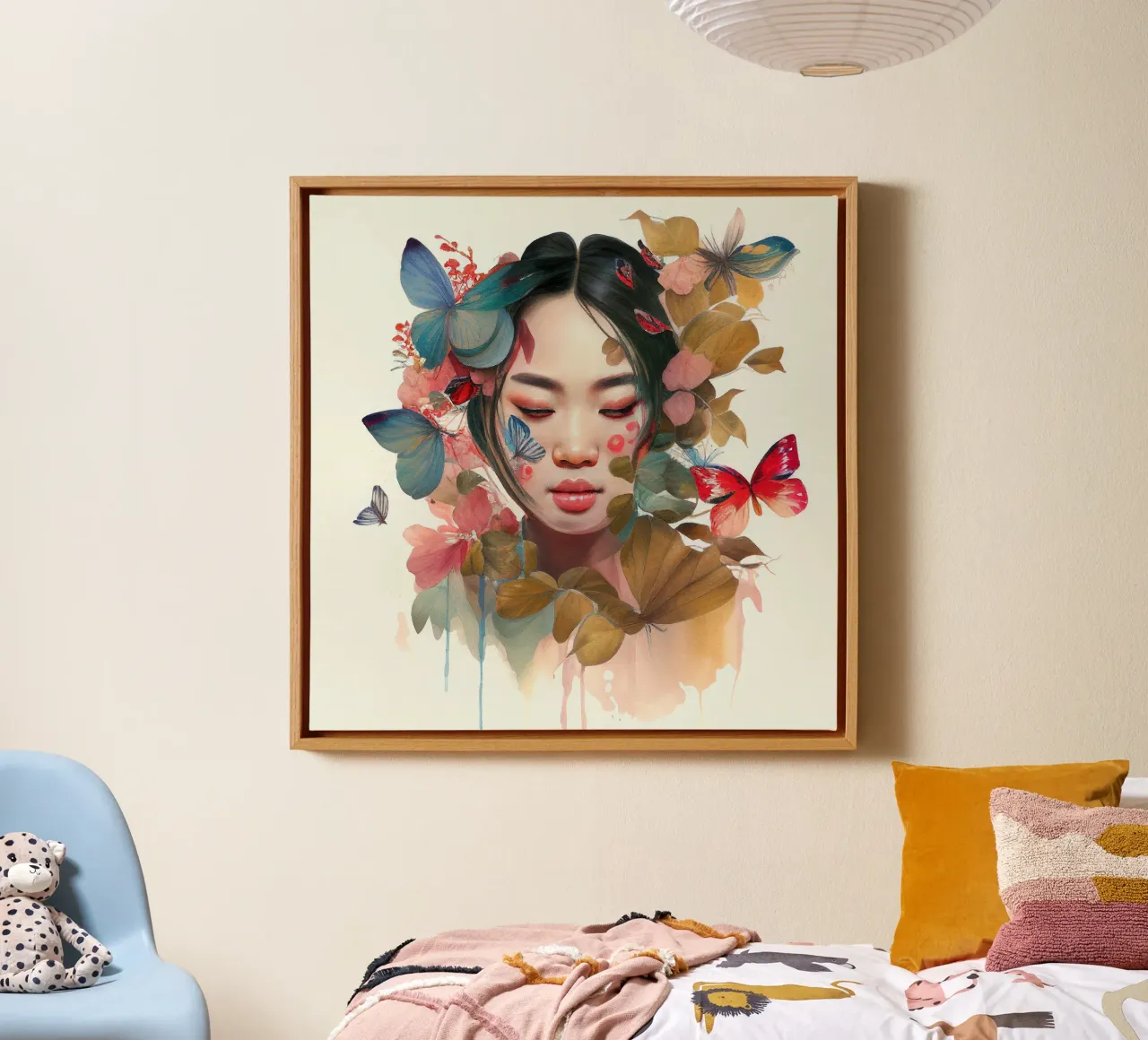 Acquerello floreale Donna asiatica tela con Cornice a cassetta da Chromatic Fusion Studio