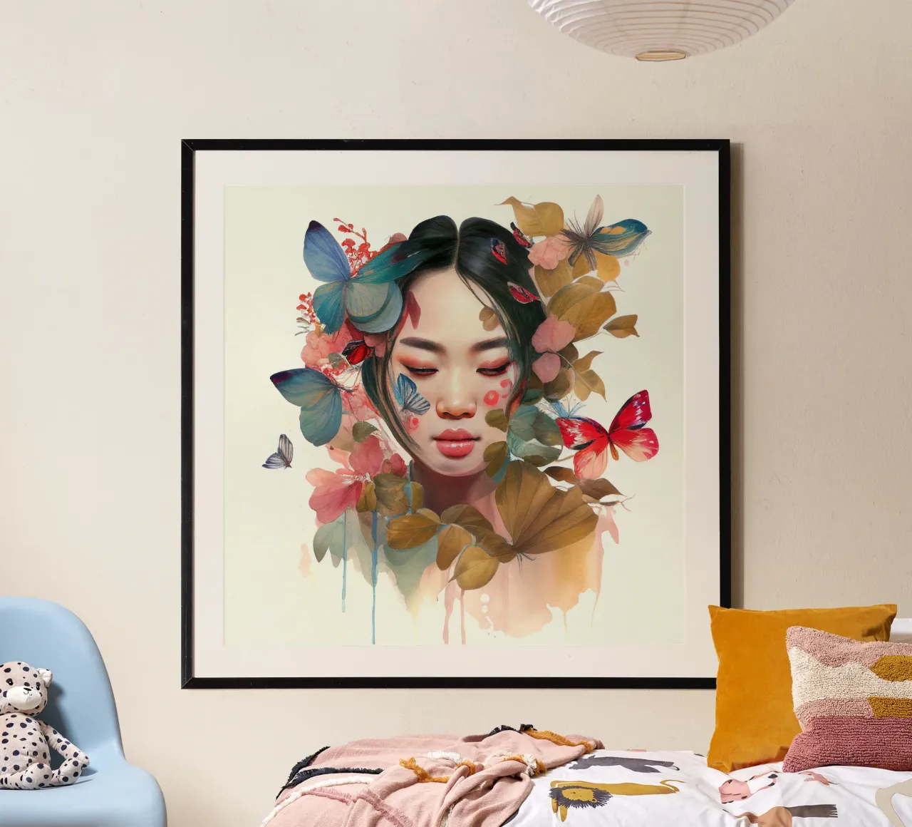 Acquerello floreale Donna asiatica poster con telaio in plastica da Chromatic Fusion Studio