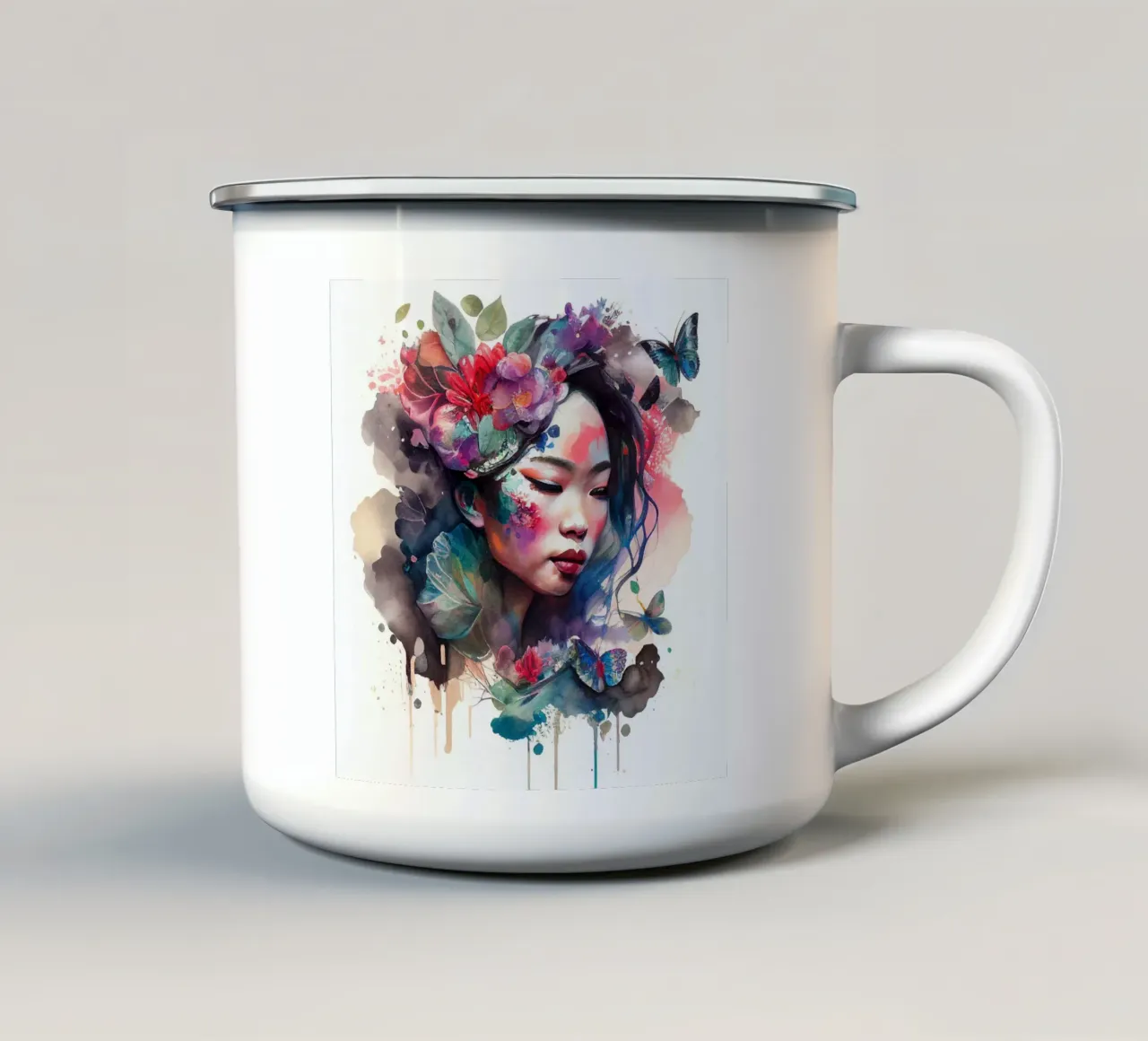 Acquerello floreale Donna asiatica tazza in smalto da Chromatic Fusion Studio
