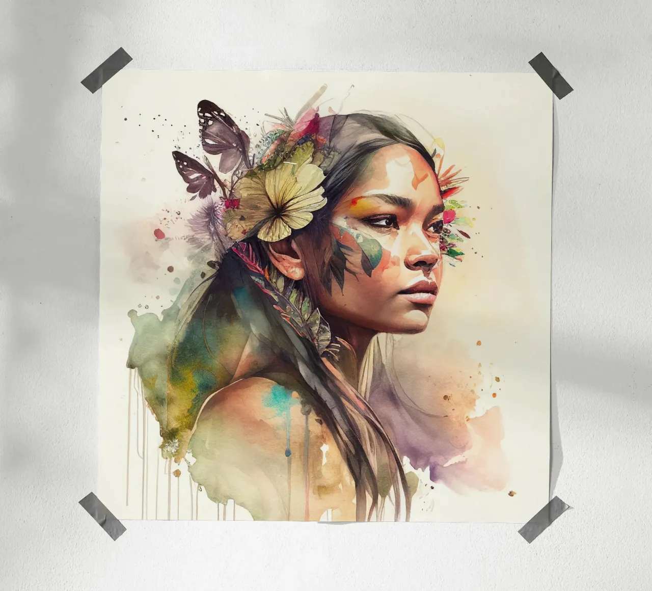 Acquerello floreale indiano Donna nativa carta hahnemühle da Chromatic Fusion Studio