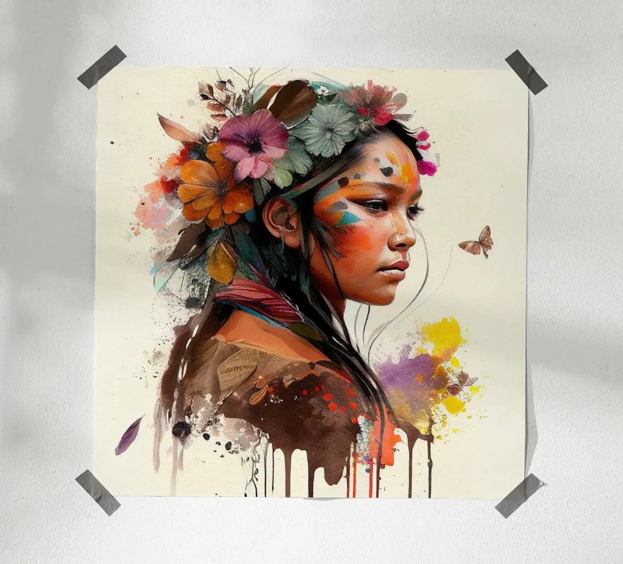 Acquerello floreale indiano Donna nativa carta hahnemühle da Chromatic Fusion Studio