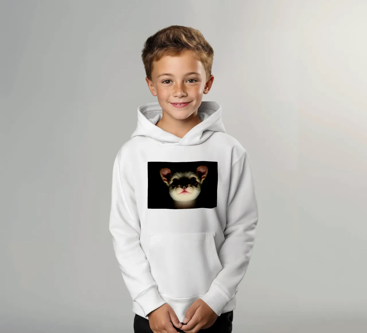 Cute small and scary animal with big ears illuminated kids hoodie by DesignDoodle