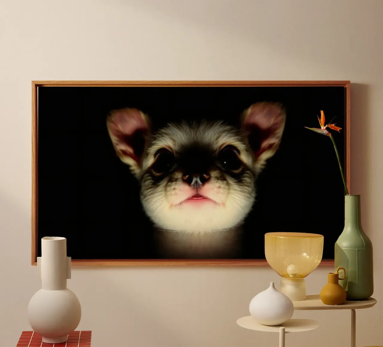 Cute small and scary animal with big ears illuminated canvas by DesignDoodle