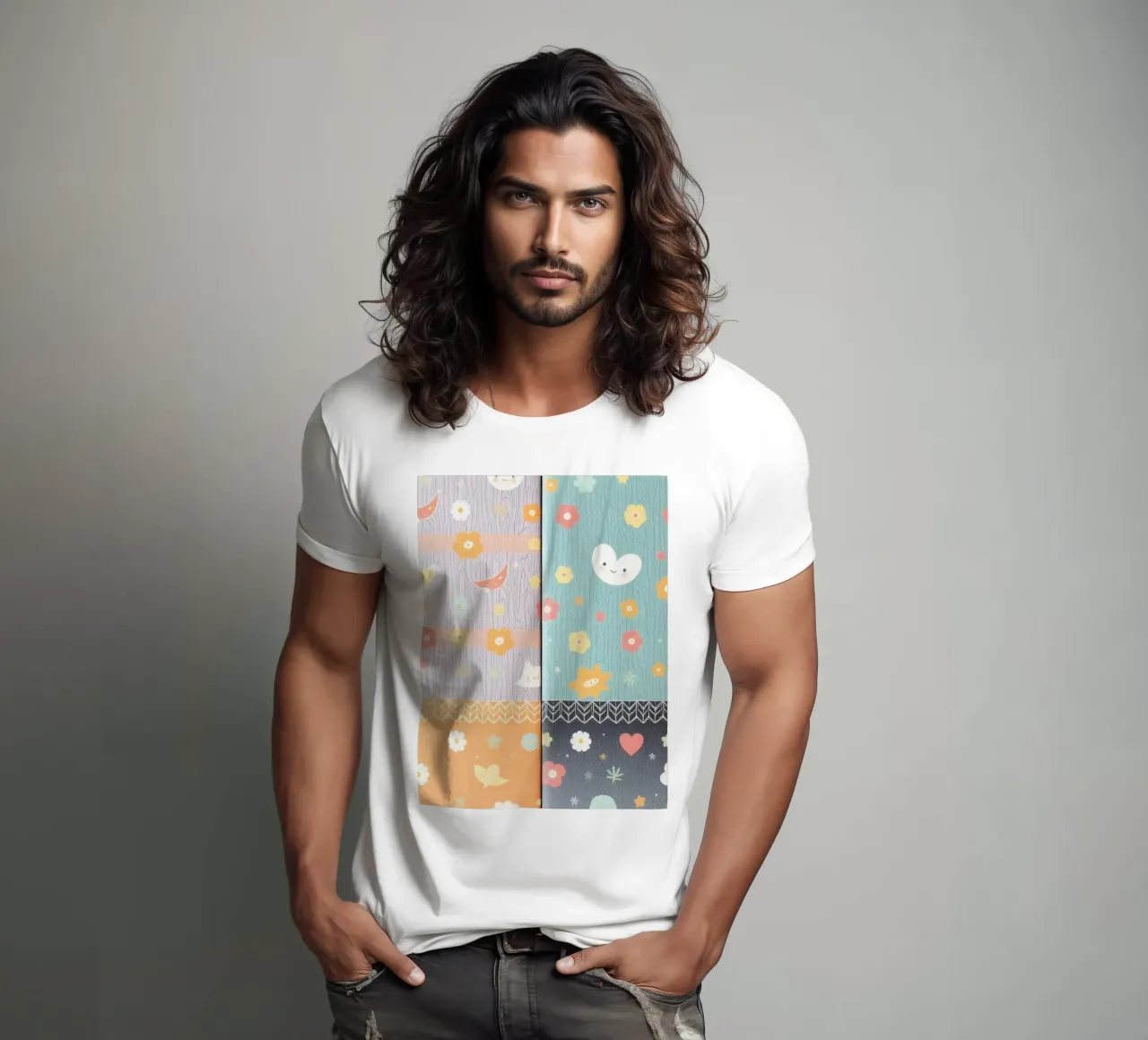 Carta patterned colorata con disegni stravaganti di flusso t-shirt da DesignDoodle
