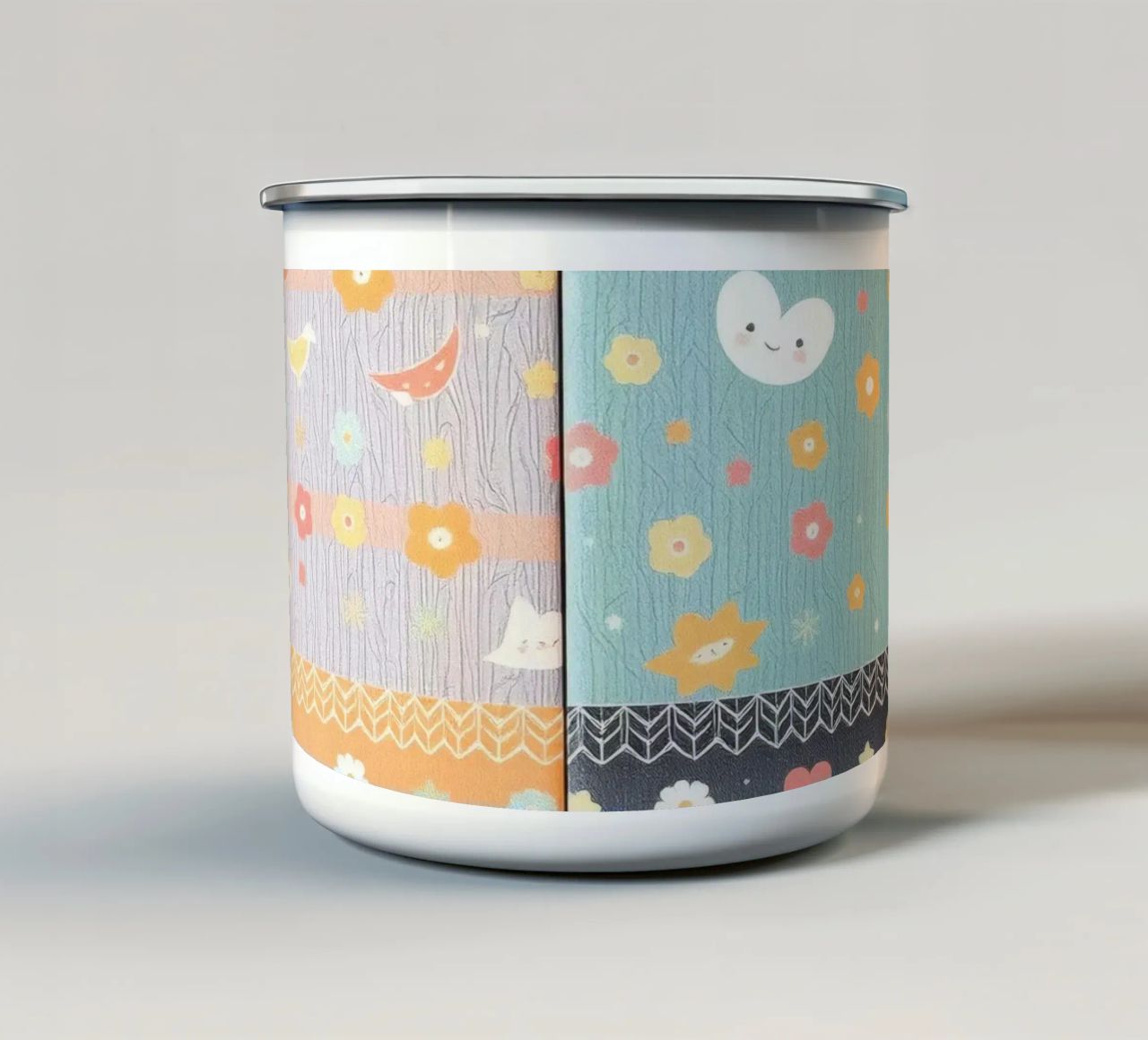Carta patterned colorata con disegni stravaganti di flusso tazza in smalto da DesignDoodle