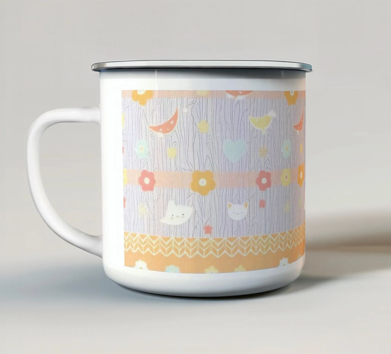 Carta patterned colorata con disegni stravaganti di flusso tazza in smalto da DesignDoodle
