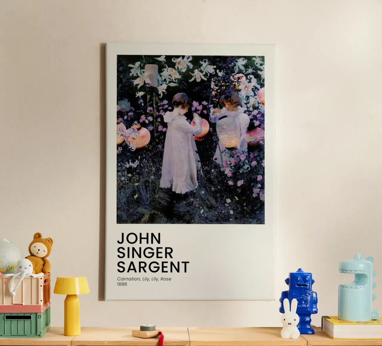 Singer Sargent -  Carnation, Lily, Lily, Rose canvas met Baklijst van Vintage by JUNIQE