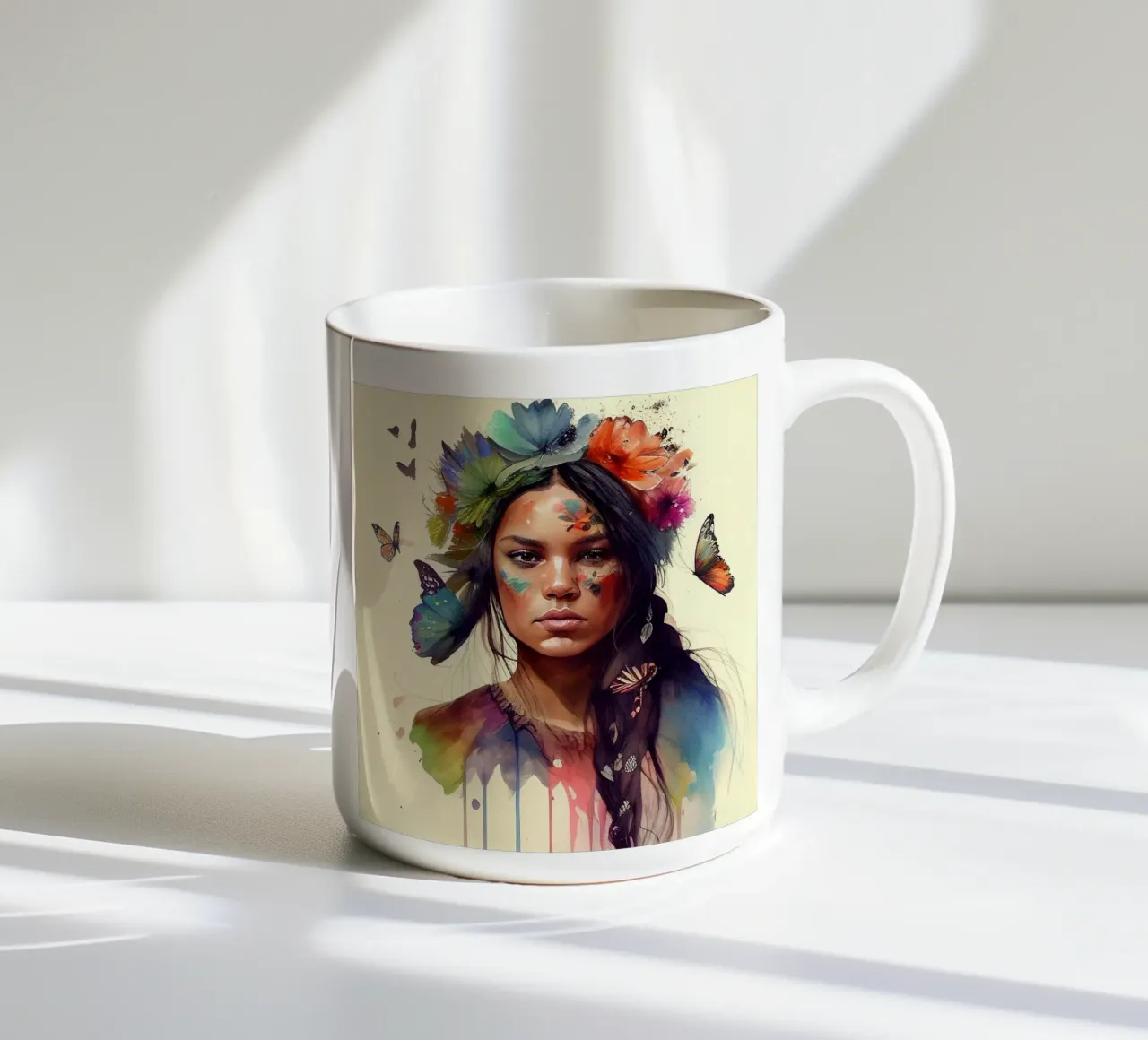 Acquerello floreale indiano Donna nativa tazza in ceramica da Chromatic Fusion Studio