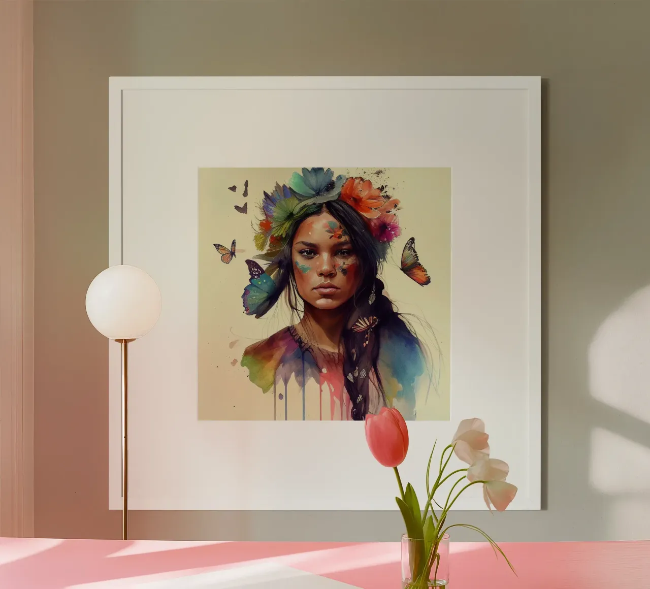 Acquerello floreale indiano Donna nativa carta hahnemühle da Chromatic Fusion Studio