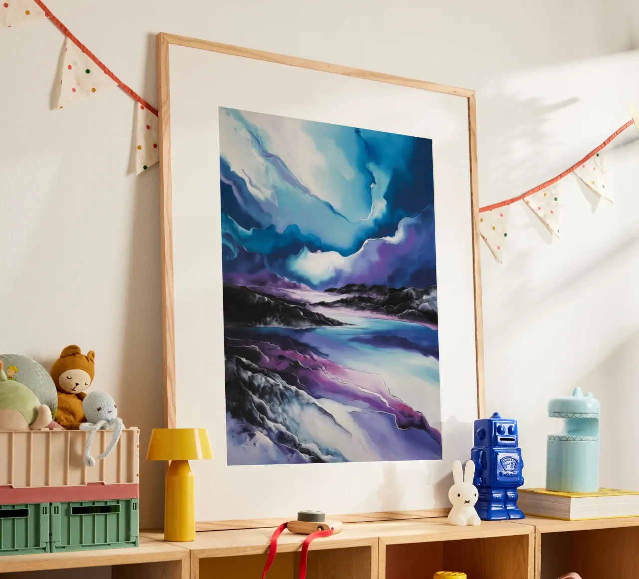 Serenità del fiume poster con telaio in legno da Ebony Carpenter