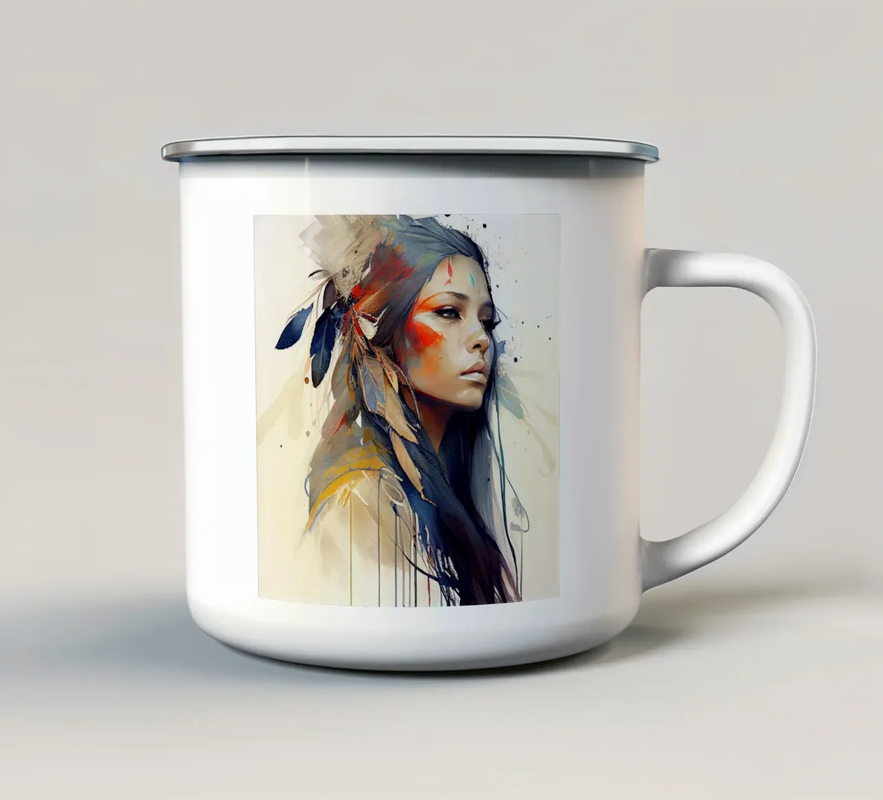 Acquerello floreale indiano Donna nativa tazza in smalto da Chromatic Fusion Studio