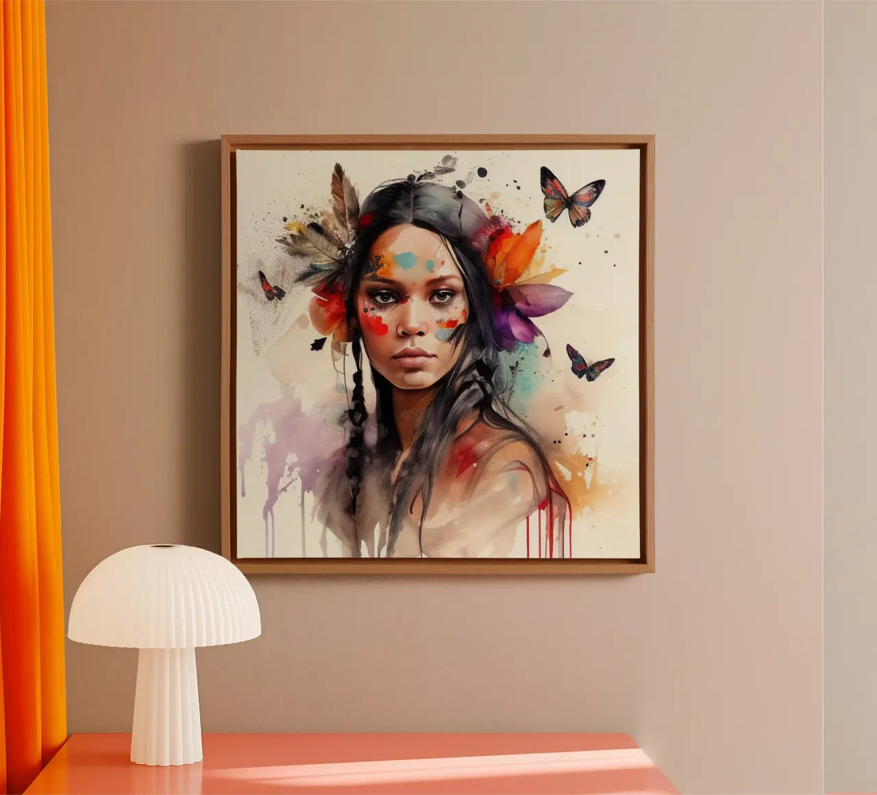 Acquerello floreale indiano Donna nativa tela con Cornice a cassetta da Chromatic Fusion Studio