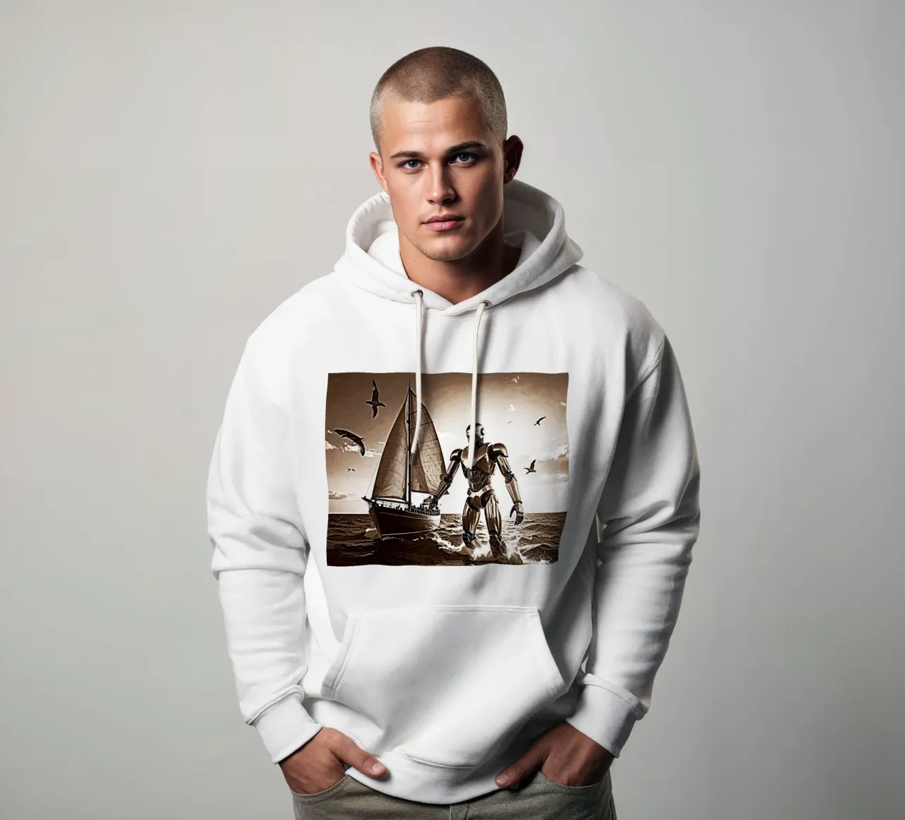 ROBOT AVEC VOILIER. Sépia felpa con cappuccio da Thierry vobmann photography