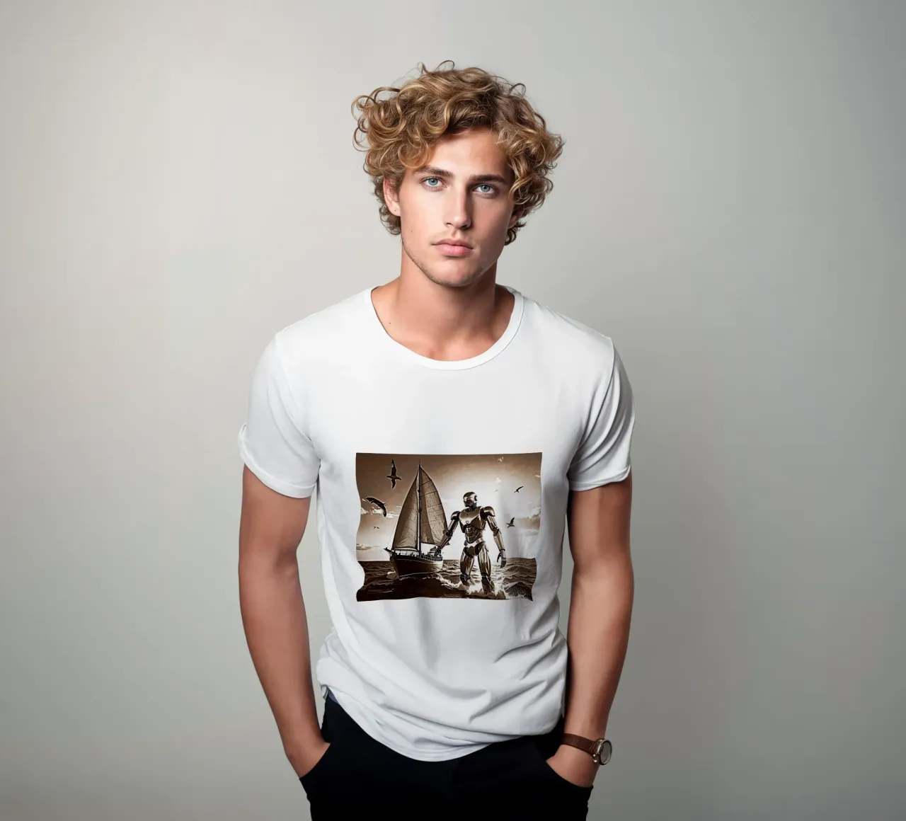 ROBOT AVEC VOILIER. Sépia t-shirt da Thierry vobmann photography