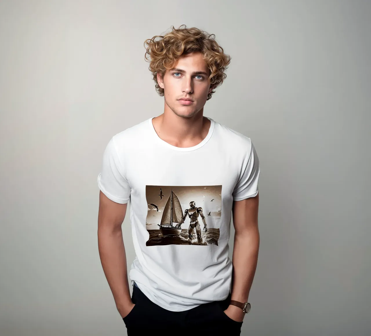 ROBOT AVEC VOILIER. Sépia t-shirt da Thierry vobmann photography