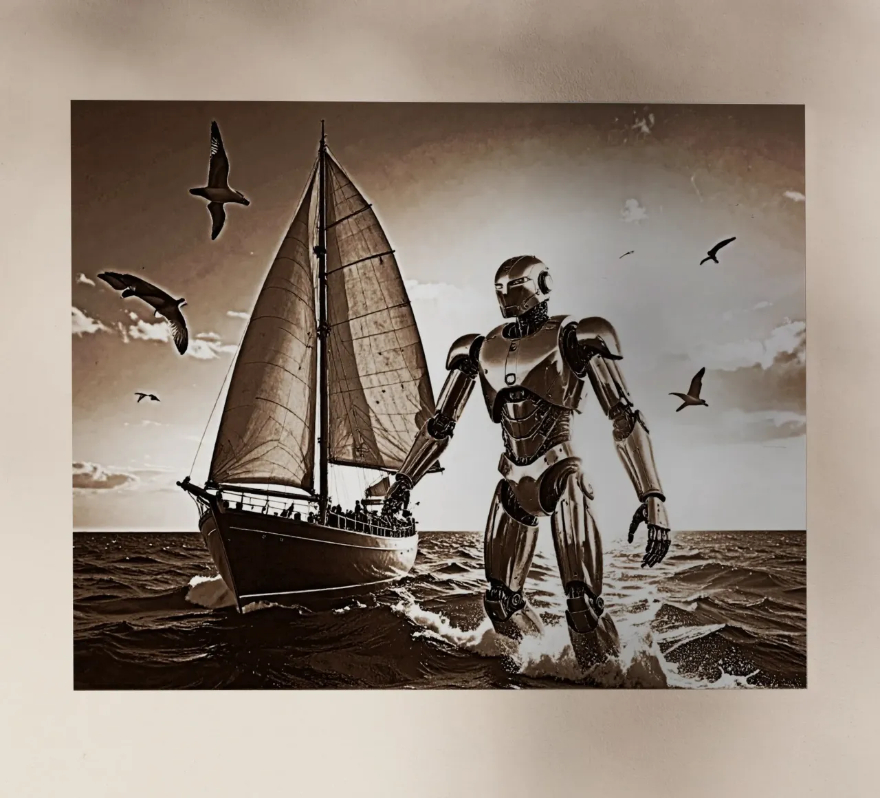 ROBOT AVEC VOILIER. Sépia pellicola backlit da Thierry vobmann photography