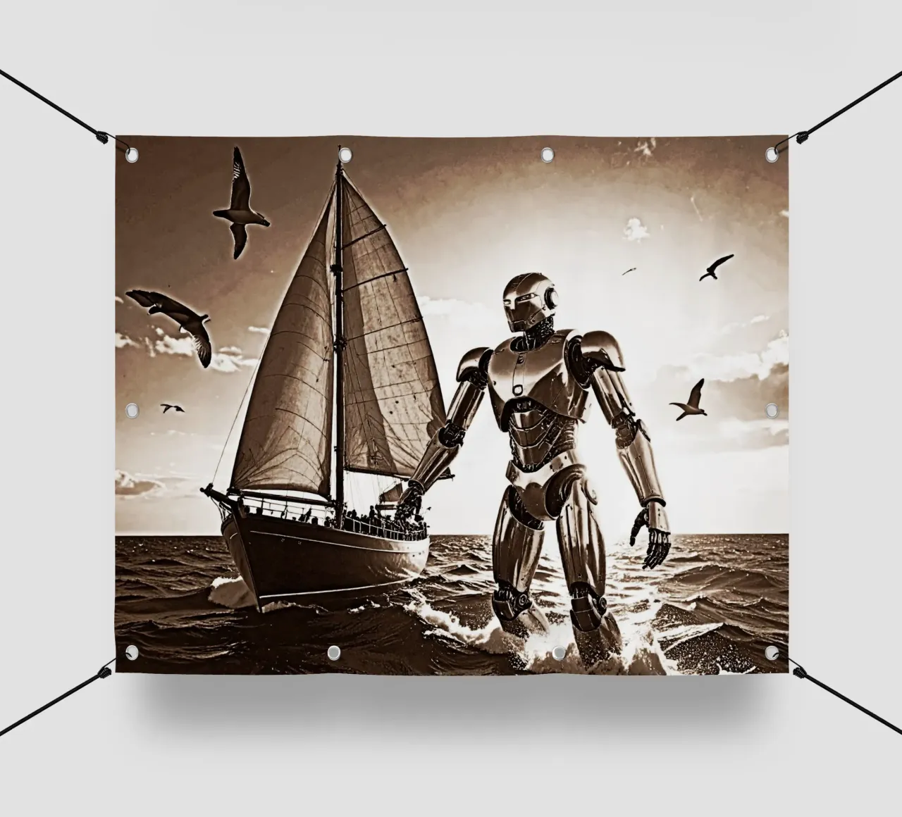 ROBOT AVEC VOILIER. Sépia telo in pvc da Thierry vobmann photography