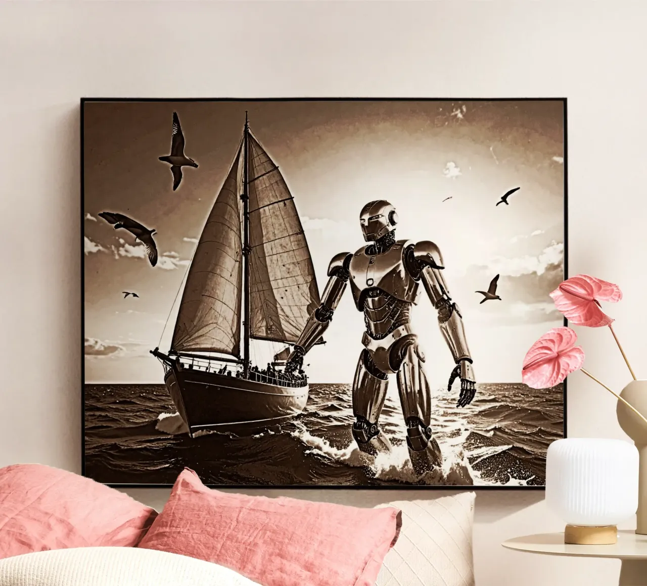 ROBOT AVEC VOILIER. Sépia plexiglass da Thierry vobmann photography