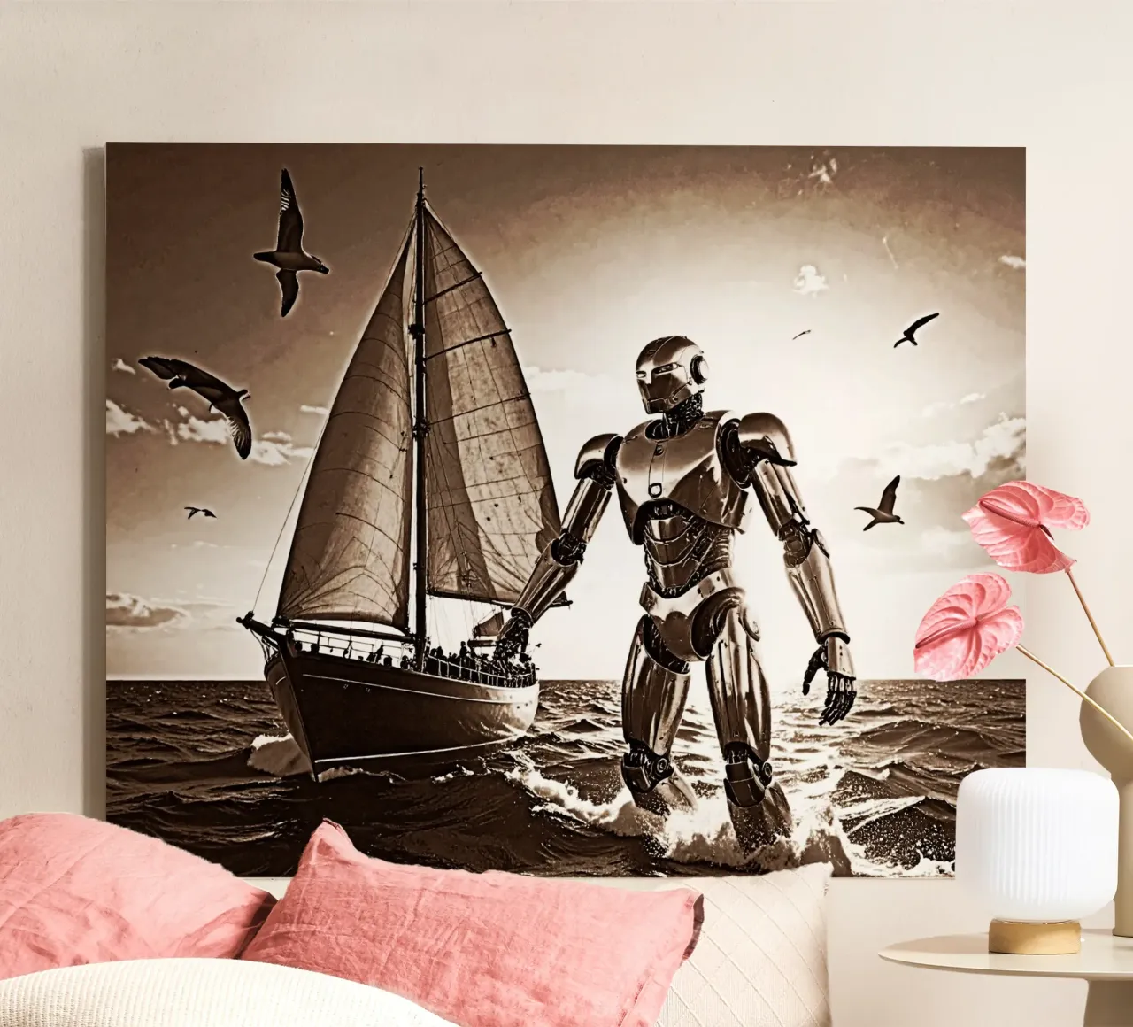 ROBOT AVEC VOILIER. Sépia tela da Thierry vobmann photography