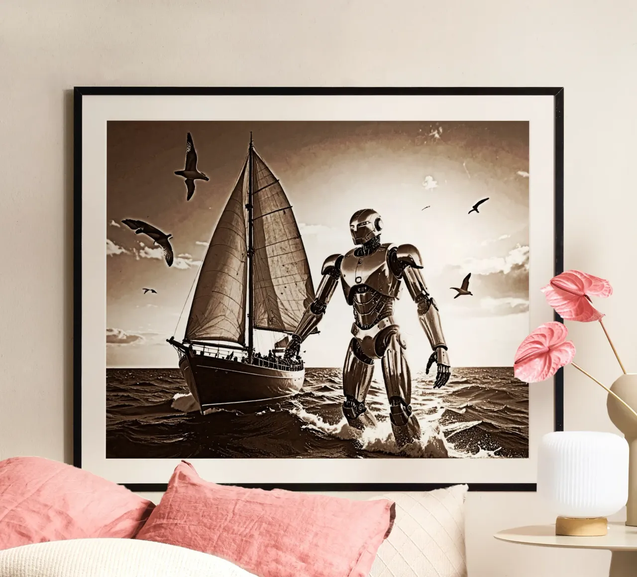 ROBOT AVEC VOILIER. Sépia carta hahnemühle da Thierry vobmann photography