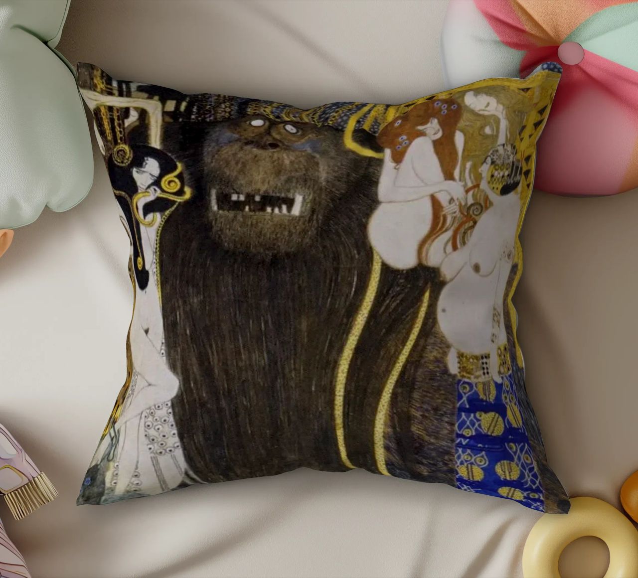 Gustav Klimt - The Hostile Powers (1902) decorative cushion by Analic