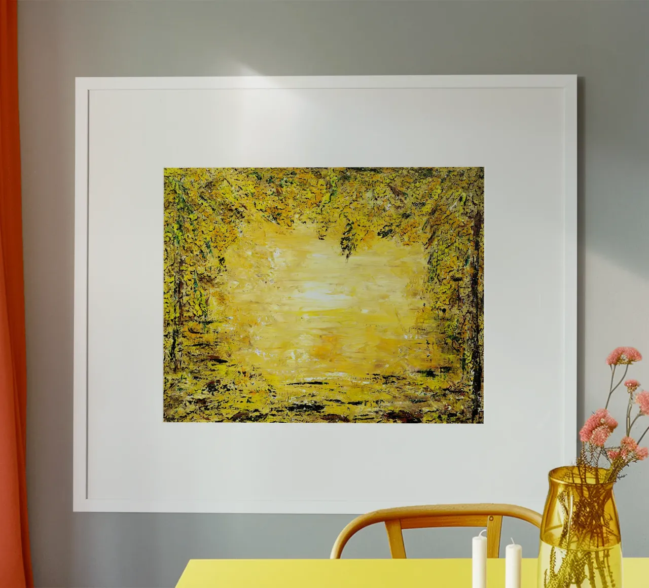 GOLDEN LIGHT poster con telaio in alluminio da Thierry Vobmann Abstract painting