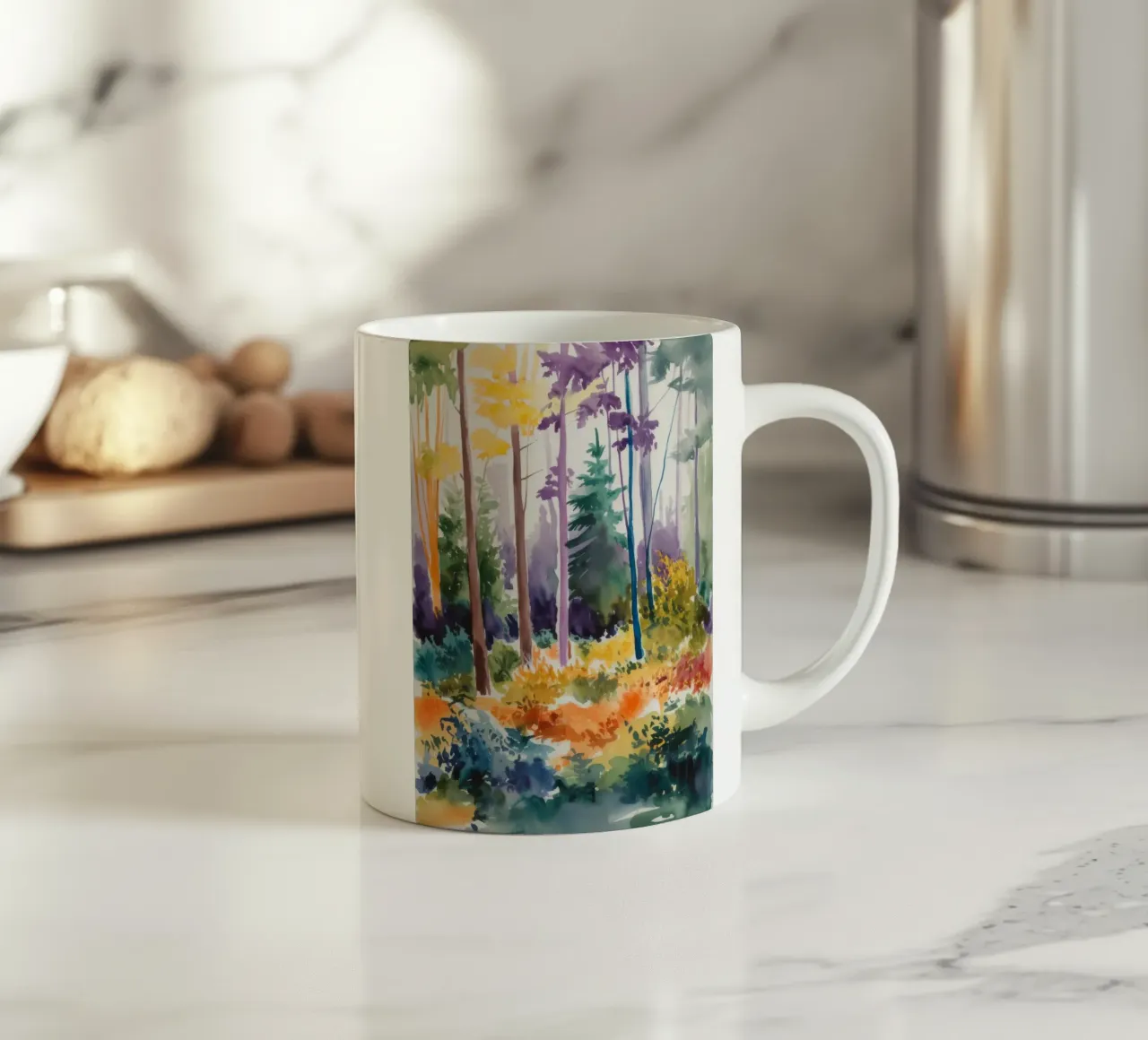 Vibrant Forest Harmony ceramic mug by Ebony Carpenter