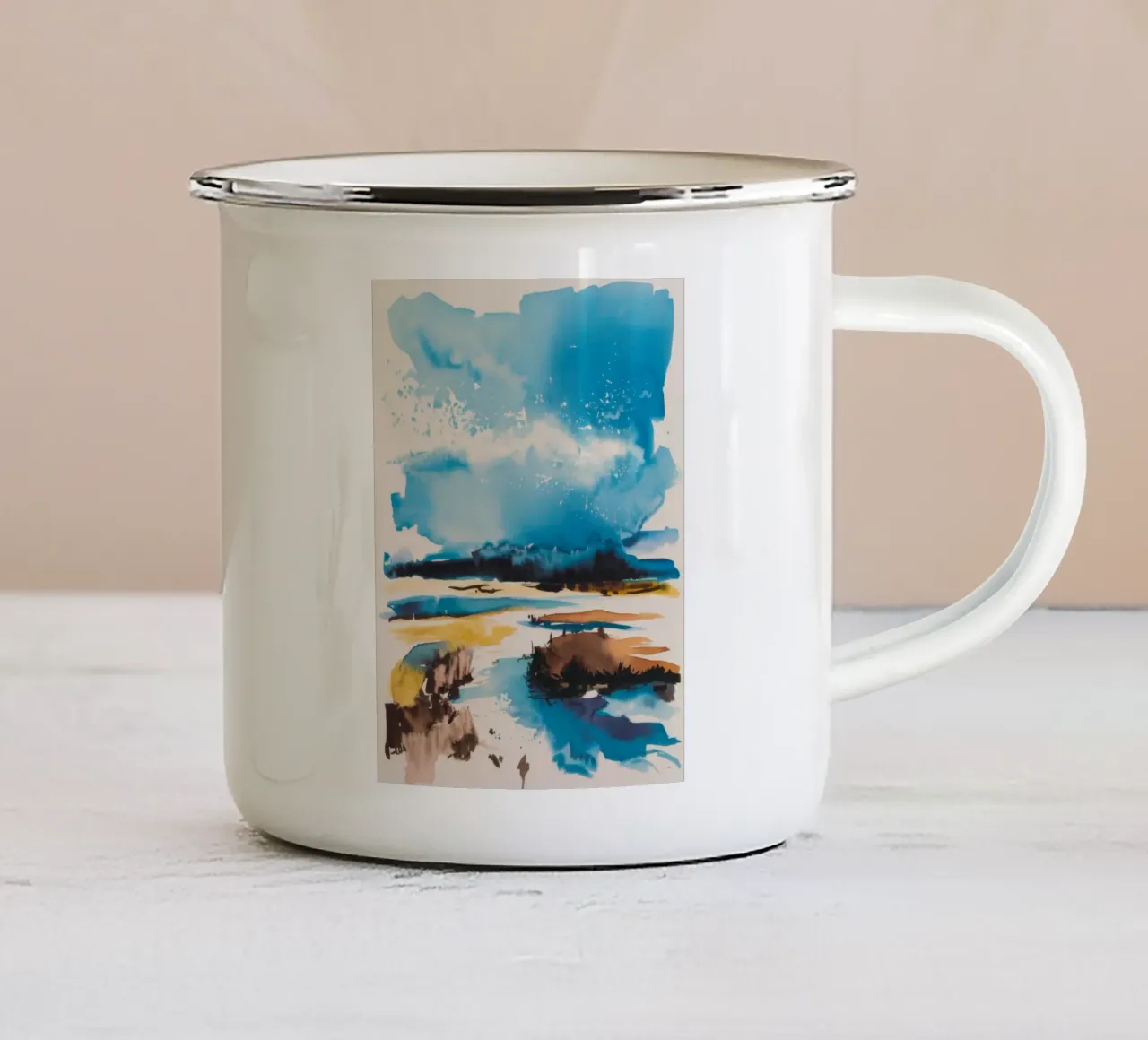 Kustlucht Serenity emaille mok van Ebony Carpenter