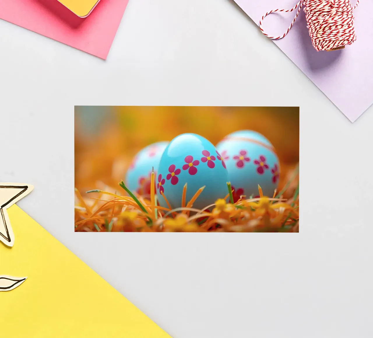 Uova decorate e colorate immerse in un'erba arancione e vivace. adesivo da DesignDoodle