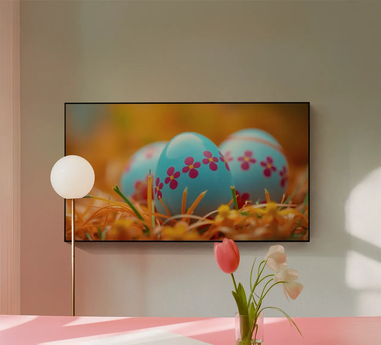 Uova decorate e colorate immerse in un'erba arancione e vivace. plexiglass da DesignDoodle