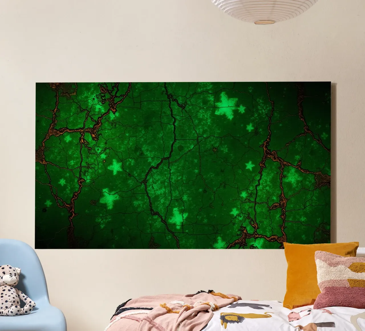 Heldergroene getextureerde achtergrond met sterren canvas met Baklijst van DesignDoodle