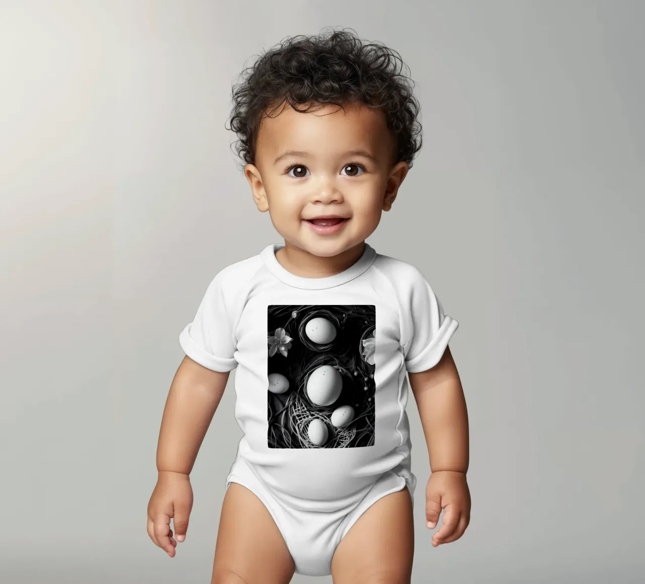 Elegant arrangement of eggs and flowers in a natural setting short-sleeve baby romper by DesignDoodle