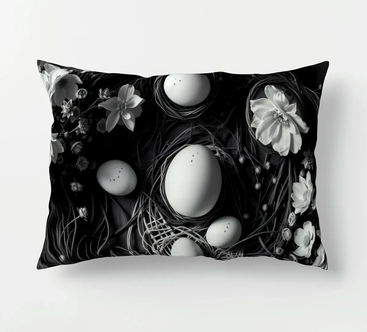 Elegantes Arrangement aus Eiern und Blumen in einer natürlichen Umgebung Kissen von DesignDoodle