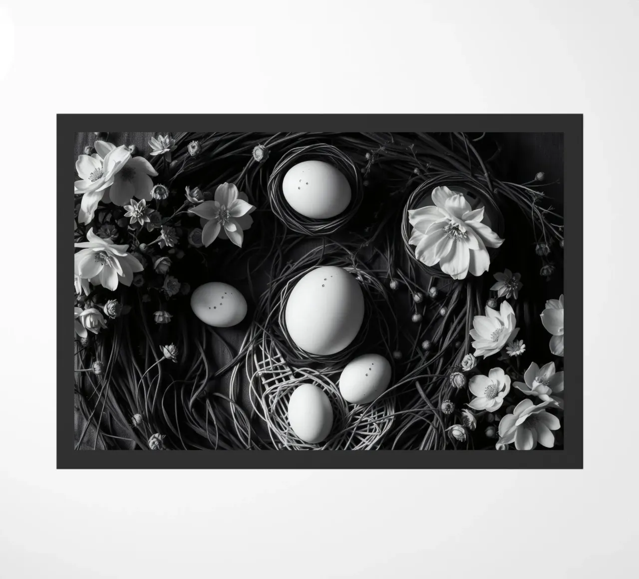 Elegant arrangement of eggs and flowers in a natural setting doormat by DesignDoodle