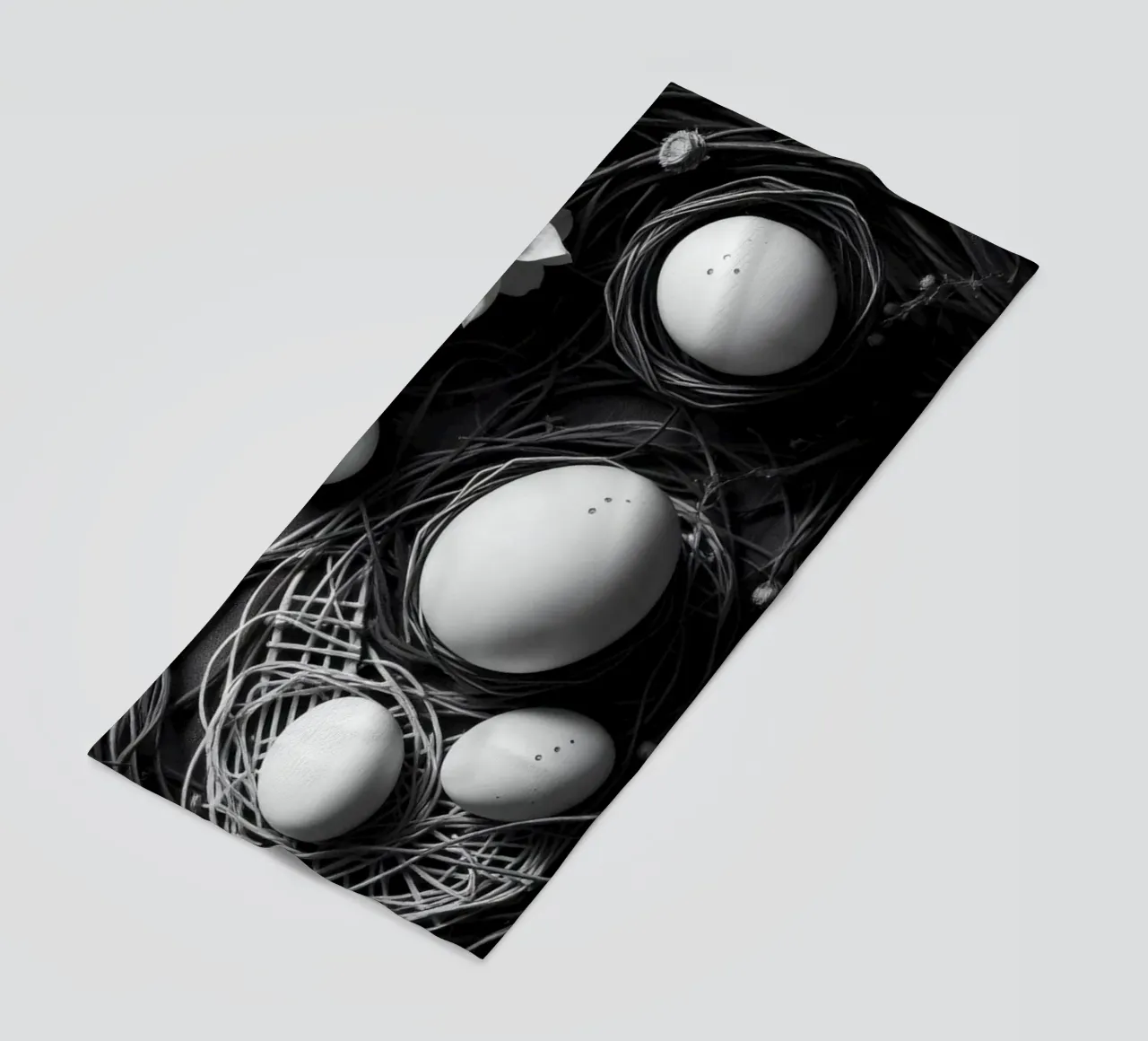 Elegant arrangement of eggs and flowers in a natural setting beach towel by DesignDoodle