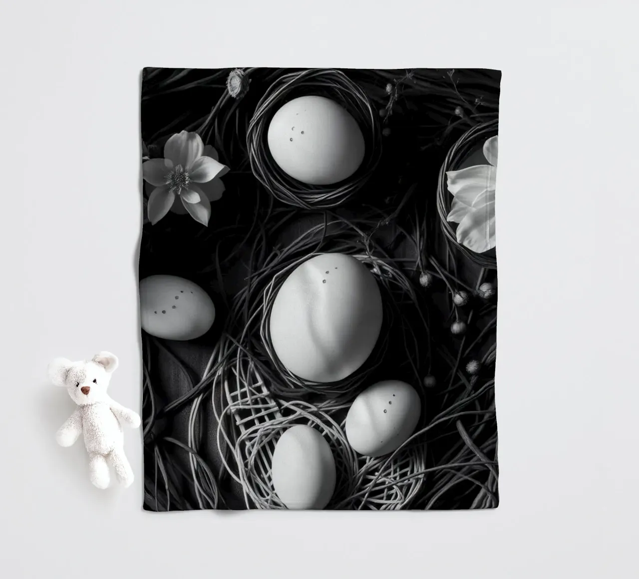 Elegant arrangement of eggs and flowers in a natural setting fleece blanket by DesignDoodle