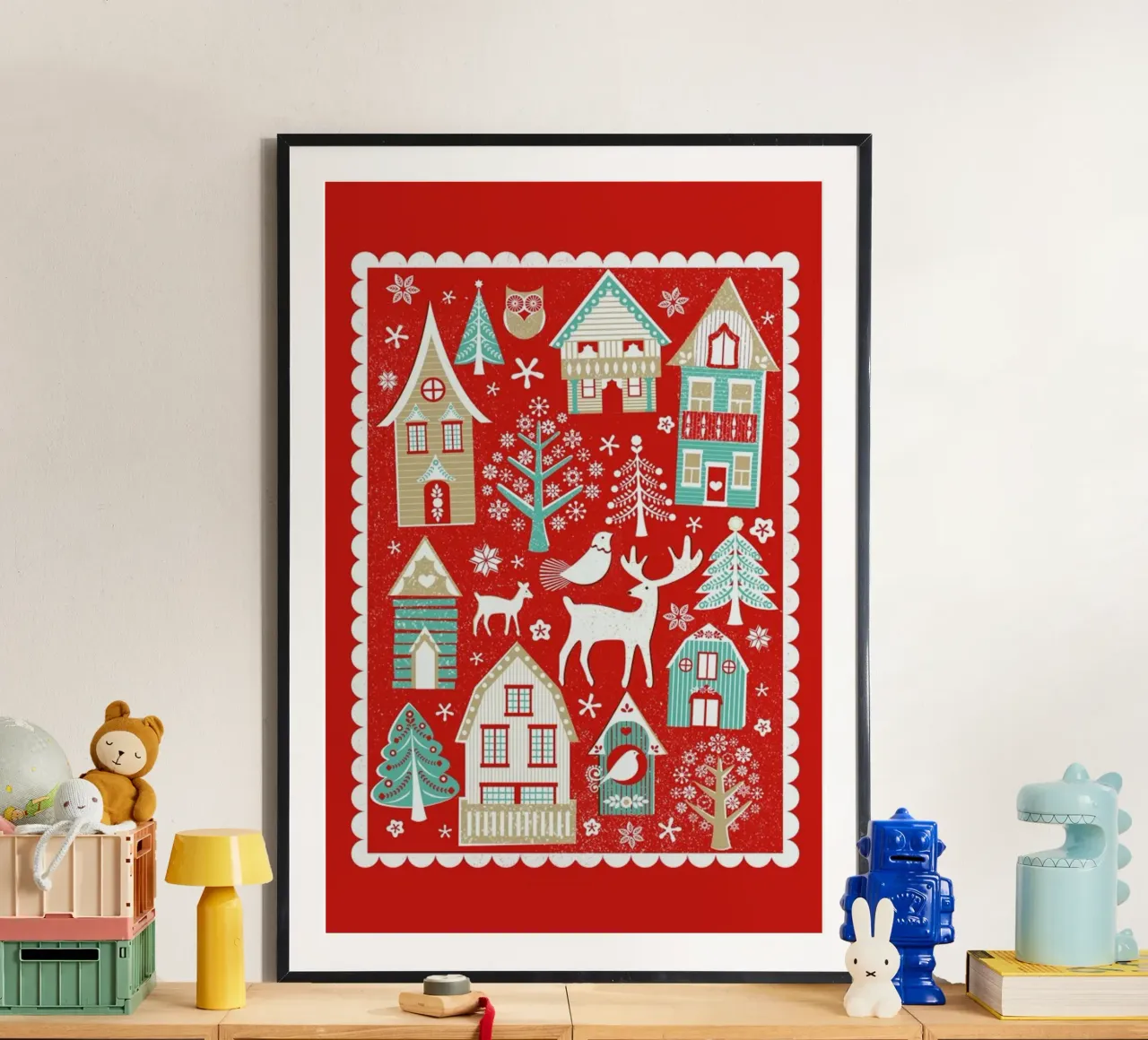 Scandi Village poster con telaio in plastica da Catherine Aguilar