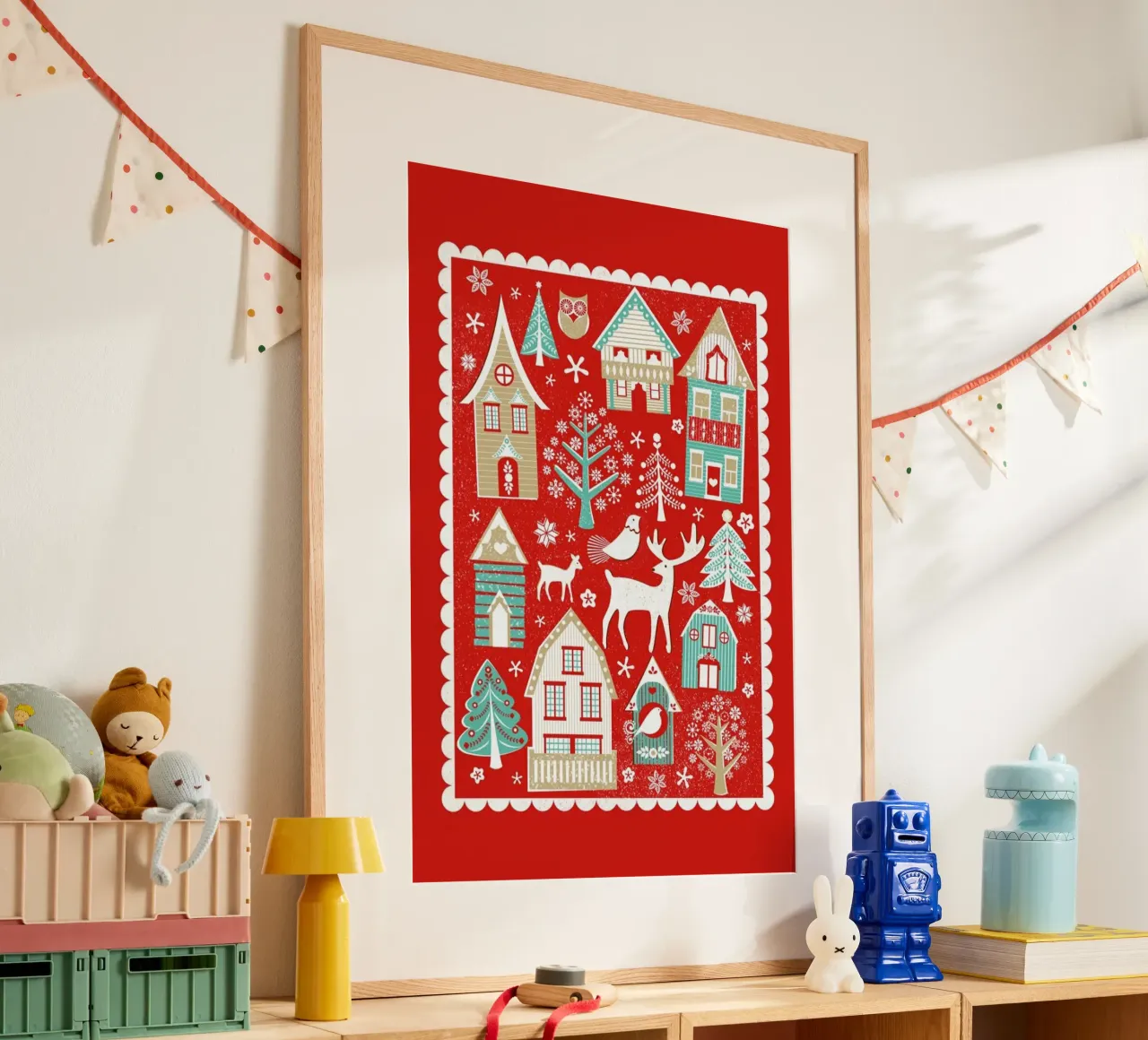 Scandi Village poster con telaio in plastica da Catherine Aguilar