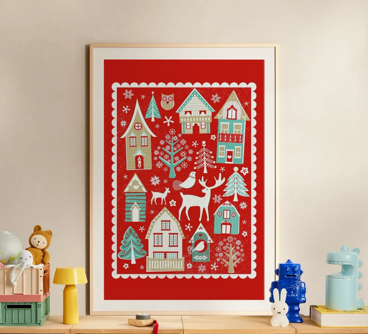 Scandi Village poster con telaio in plastica da Catherine Aguilar