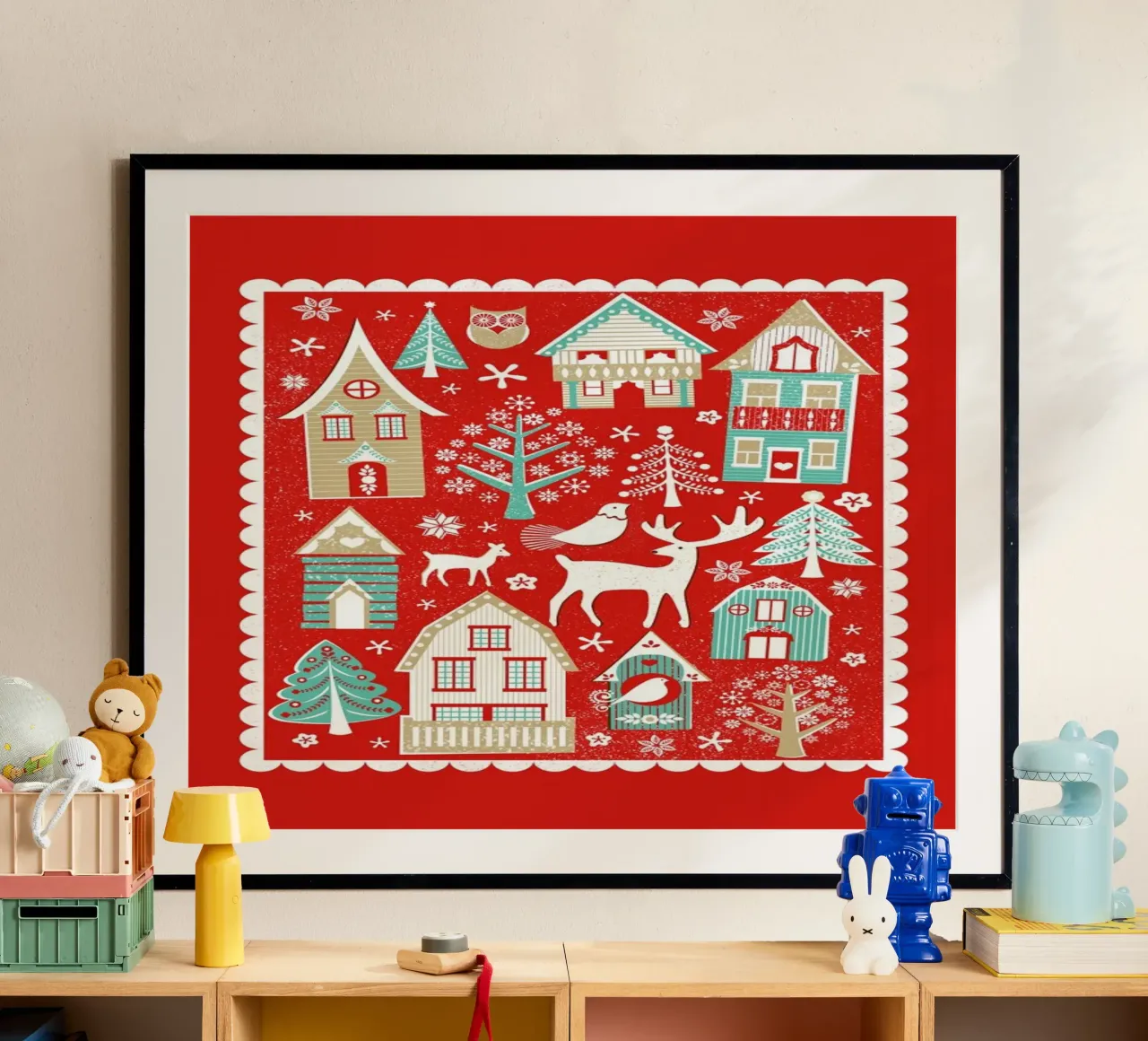 Scandi Village poster con telaio in plastica da Catherine Aguilar